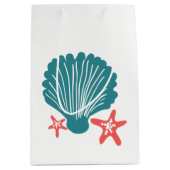 Sac Cadeau Moyen Mer turquoise et orange Shell et poissons d'étoile (Devant)