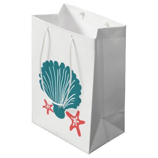 Sac Cadeau Moyen Mer turquoise et orange Shell et poissons d'étoile (Devant Angle)