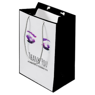 Sac Cadeau Moyen Merci d'aquarelle violet glamour aux yeux et aux b