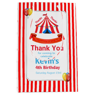 Sac Cadeau Moyen Merci de fête d'anniversaire du Cirque Rouge