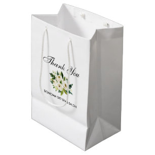 Sac Cadeau Moyen Merci floral blanc de vert élégant d'aquarelle