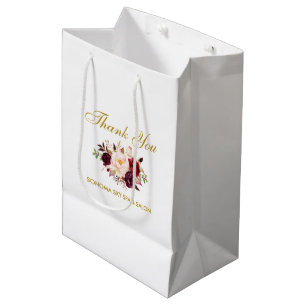 Sac Cadeau Moyen Merci floral d'or de Bourgogne d'aquarelle