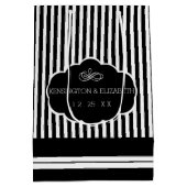 Sac Cadeau Moyen Merci Groomsman Stripes White Bow Cravate et nom (Dos)