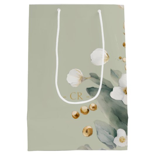 Sac Cadeau Moyen Merci Mariage d'aquarelle vert Sage (Dos)