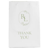 Sac Cadeau Moyen Merci Mariage de Monogramme Floral Vert (Devant)