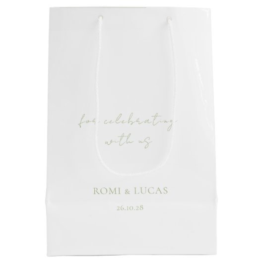 Sac Cadeau Moyen Merci Mariage de Monogramme Floral Vert (Dos)