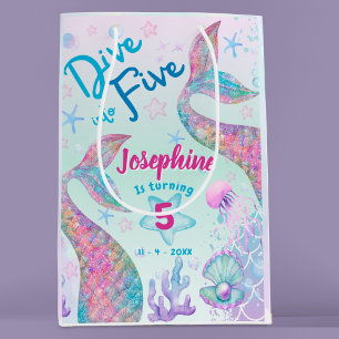 Sac Cadeau Moyen Mermaid plonge dans l'eaucolor cinquième anniversa