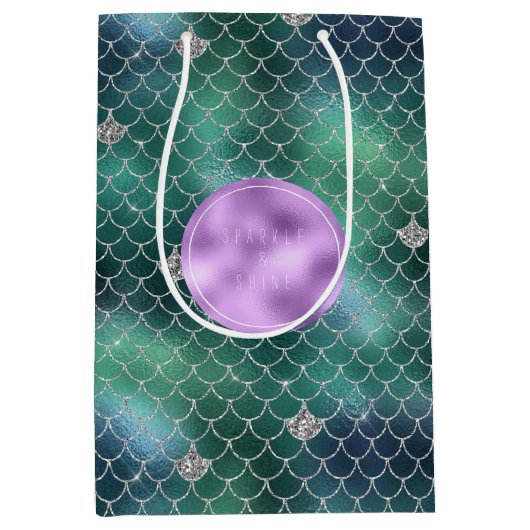 Sac Cadeau Moyen Mermaid Silver Turquoise Ocean Glitz (Devant)
