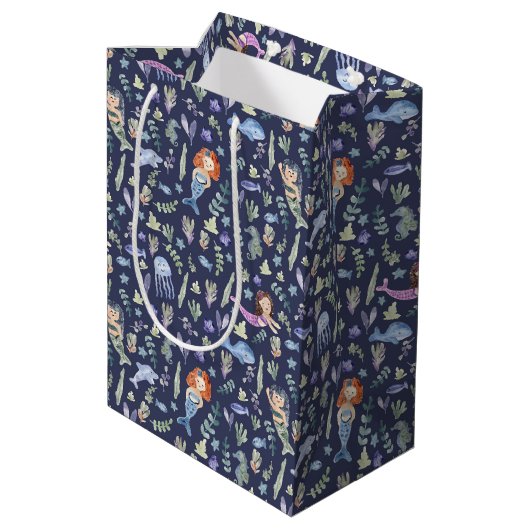 Sac Cadeau Moyen Mermaids magiques Aquarelle moderne (Dos Angle)