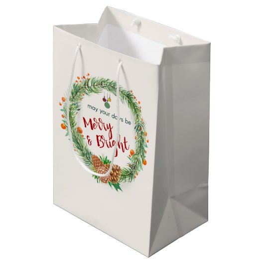 Sac Cadeau Moyen Merry & Bright Christmas Wreath (Devant Angle)
