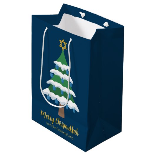 Sac Cadeau Moyen Merry Chrismukkah Cute Hanoukka Tree Party (Devant Angle)