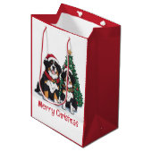 Sac Cadeau Moyen Merry Christmas Bernese Mountain Dogs (Devant Angle)