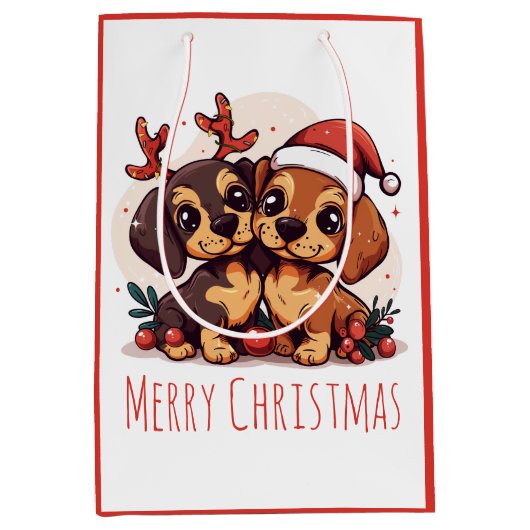 Sac Cadeau Moyen Merry Christmas Dachshund Dogs (Devant)