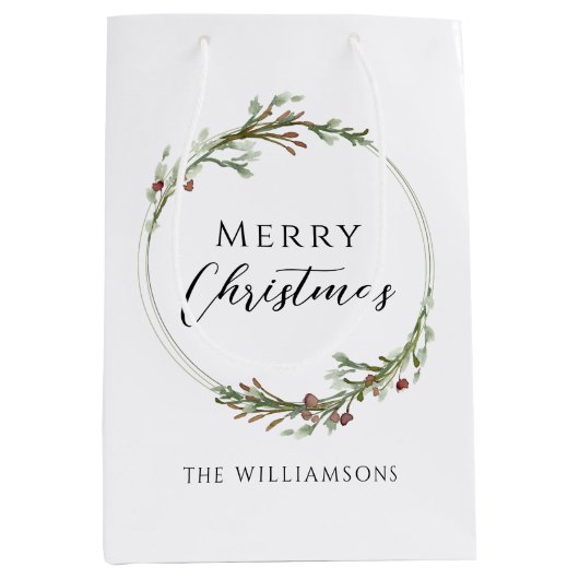Sac Cadeau Moyen Merry Christmas Minimalist Wreath (Devant)