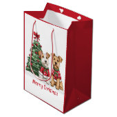 Sac Cadeau Moyen Merry Christmas Welsh Wire Fox Terrier Dogs (Devant Angle)