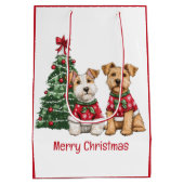 Sac Cadeau Moyen Merry Christmas Welsh Wire Fox Terrier Dogs (Dos)
