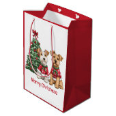 Sac Cadeau Moyen Merry Christmas Welsh Wire Fox Terrier Dogs (Dos Angle)