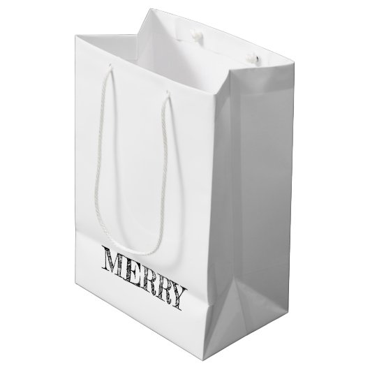 Sac Cadeau Moyen MERRY Modern Text Noël Fun Black (Devant Angle)