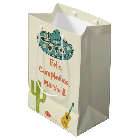 Sac Cadeau Moyen Message personnalisé Mexicain Thème Anniversaire (Devant Angle)