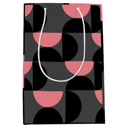 Sac Cadeau Moyen Mi-siècle moderne rose noir et gris (Devant)