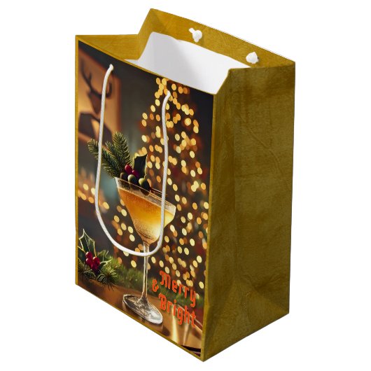 Sac Cadeau Moyen Mi-Siècle Noël Joyeux & Cocktail lumineux (Devant Angle)