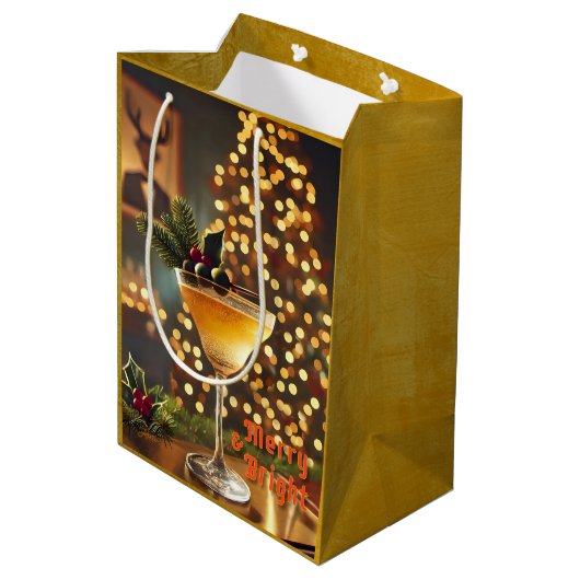 Sac Cadeau Moyen Mi-Siècle Noël Joyeux & Cocktail lumineux (Dos Angle)