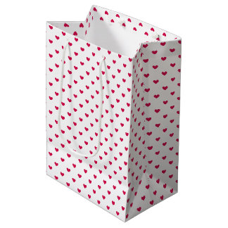 Sac Cadeau Moyen Micro Hearts Raspberry - Blanc