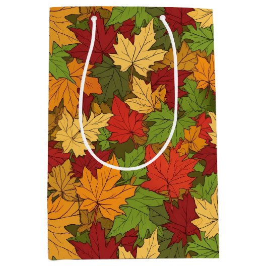 Sac Cadeau Moyen mignon carrelé feuille motif saisonnier (Devant)