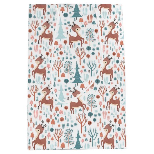Sac Cadeau Moyen Mignonne cerf en Forêt Whimsical Noël Motif (Devant)