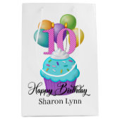 Sac Cadeau Moyen mignonne filles 10e anniversaire cupcake (Devant)