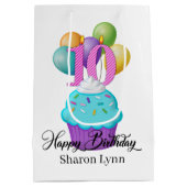 Sac Cadeau Moyen mignonne filles 10e anniversaire cupcake (Dos)