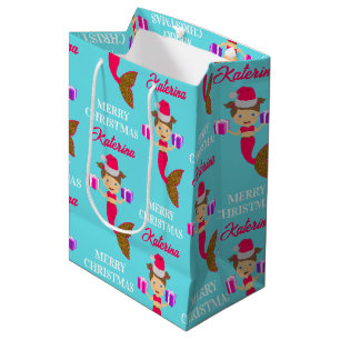 Sac Cadeau Moyen Mignonne Noël Sirène fille Santa Chapeau en mer