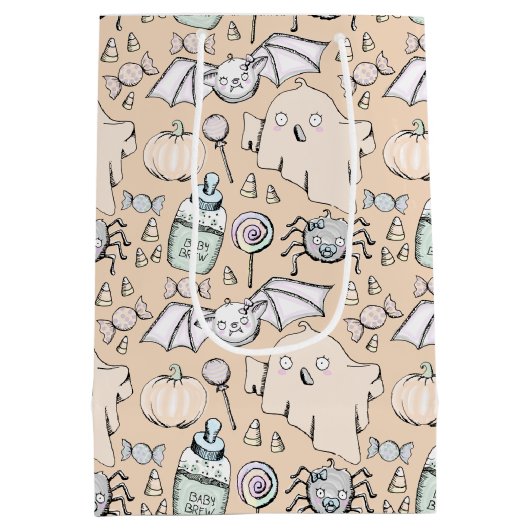 Sac Cadeau Moyen Mignonne Orange Fantôme Sexe Halloween neutre (Dos)