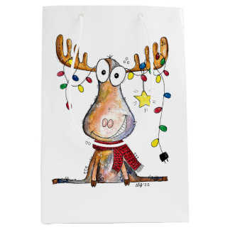 Sac Cadeau Moyen Mignonne orignal de Noël