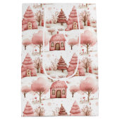 Sac Cadeau Moyen Mignonne Whimsical Pink Winter Wonderland Noël (Dos)