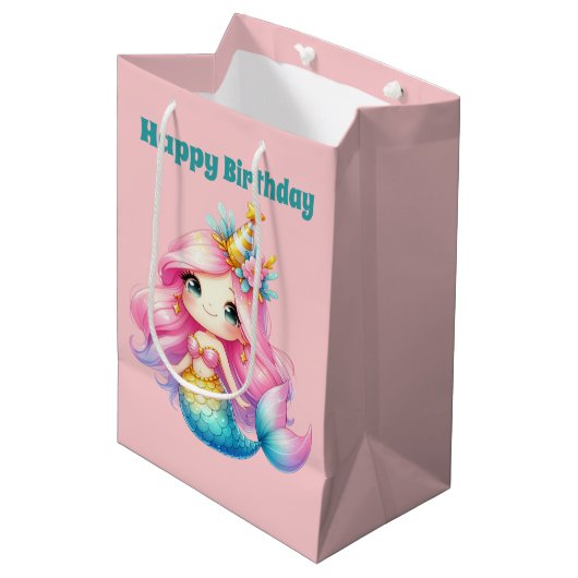 Sac Cadeau Moyen Mignonnes filles Joyeuse sirène d'anniversaire ajo (Devant Angle)