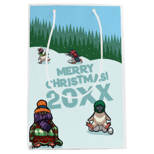 Sac Cadeau Moyen Mignons manchots ajoutent une année joyeux Noël !