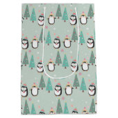 Sac Cadeau Moyen Mignons pingouins de Noël avec nom (Dos)