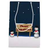 Sac Cadeau Moyen Mignons Snowmen souhaitant Joyeux Noël (Dos)