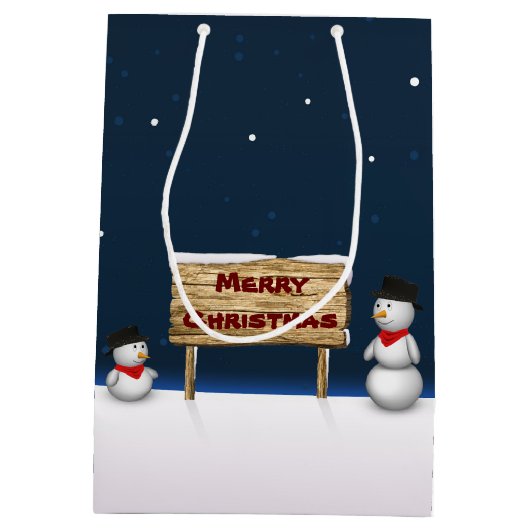 Sac Cadeau Moyen Mignons Snowmen souhaitant Joyeux Noël (Dos)