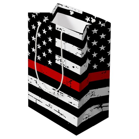 Sac Cadeau Moyen Mince Red Line Flag Pompier (Dos Angle)