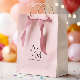 Sac Cadeau Moyen Minimal Pastel rose initial et personnalisé