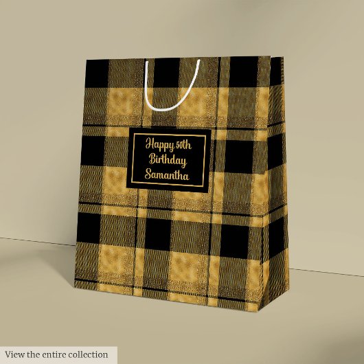 Sac Cadeau Moyen Minimalist Black Gold Glitter Wedding Gift Bag