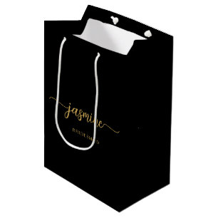 Sac Cadeau Moyen Minimaliste Simple Monogramme Féminin Noir Or Scri