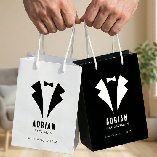Sac Cadeau Moyen Minimalistic Wedding Best Man Name White