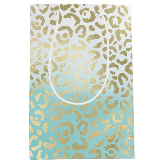 Sac Cadeau Moyen Mint Aquarelle Ombre Glam Or Leopard (Devant)