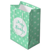 Sac Cadeau Moyen Mint Green Rustic Modèle Joyeux Points d'Anniversa (Devant Angle)