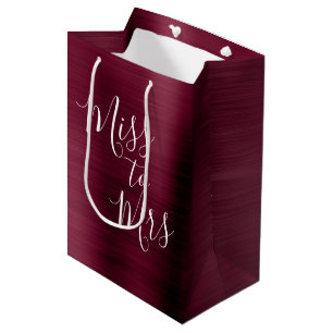 Sac Cadeau Moyen Mlle à Mme Fête des mariées Party Burgundy Metalli
