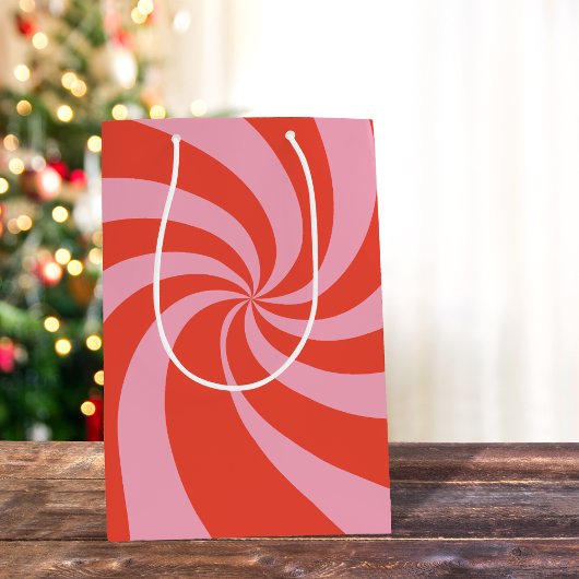 Sac Cadeau Moyen Mod Wavy Super Hippie Rétro Noël rose rouge