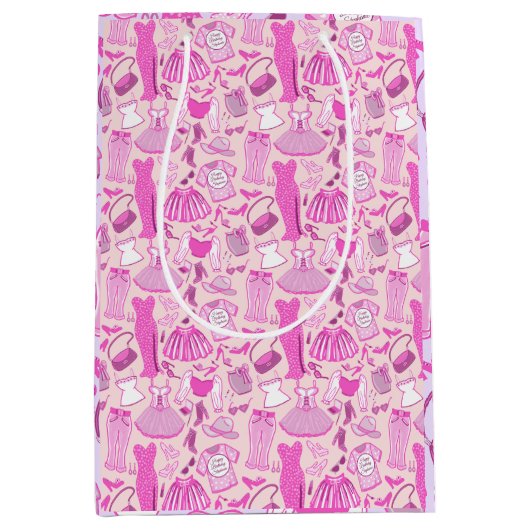 Sac Cadeau Moyen Mode Barbiecore rose et rose chaud personnalisé (Devant)